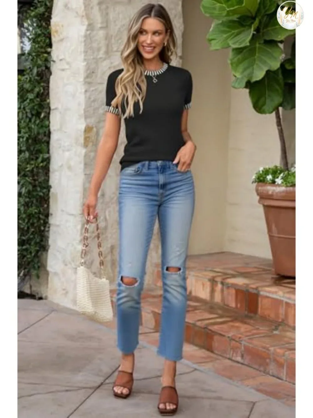 Women's Wool Blend Short Sleeve Pullover Sweater Business Casual Top